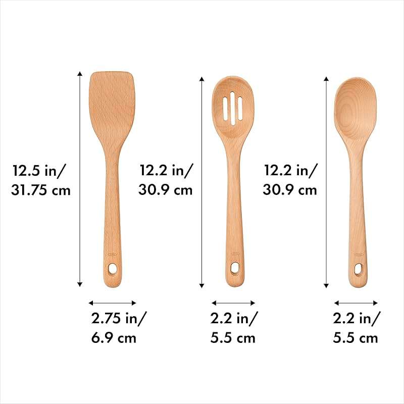OXO Good Grips 3‑Piece Wooden Utensil Set, Solid Beachwood Spoon, Slotted Spoon and Turner - Image 3