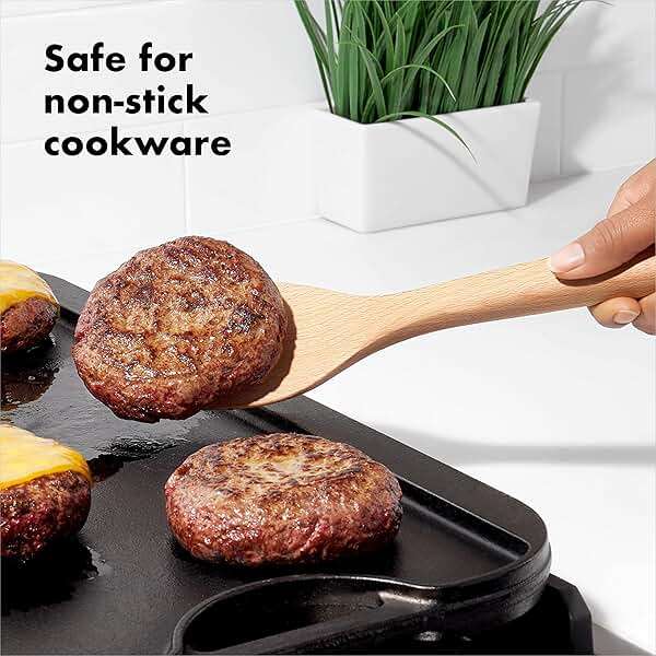 OXO Good Grips 3‑Piece Wooden Utensil Set, Solid Beachwood Spoon, Slotted Spoon and Turner - Image 5