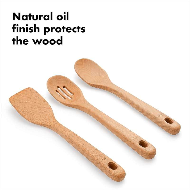 OXO Good Grips 3‑Piece Wooden Utensil Set, Solid Beachwood Spoon, Slotted Spoon and Turner - Image 7
