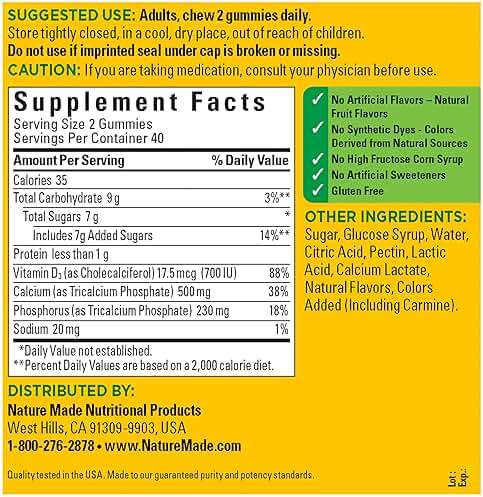 Nature Made Calcium Gummies 500 mg Per Serving with Vitamin D3, Dietary Calcium Supplement for Bone Support, 80 Gummies, 40 Day Supply - Image 5
