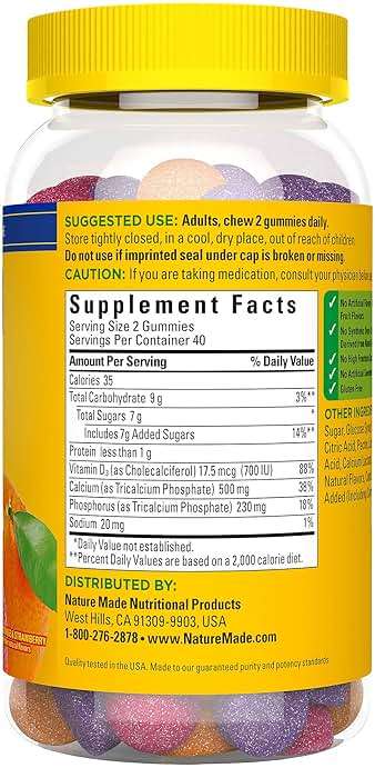 Nature Made Calcium Gummies 500 mg Per Serving with Vitamin D3, Dietary Calcium Supplement for Bone Support, 80 Gummies, 40 Day Supply - Image 10