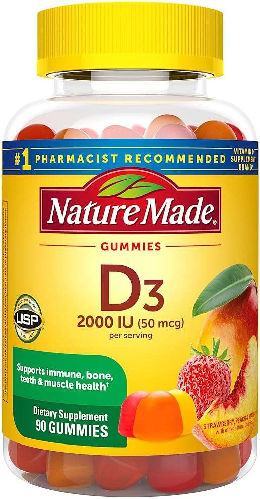 Nature Made Vitamin D3 2000 IU Per Serving Gummies, Bone, Teeth, Muscle and Immune Health Support, 45 Day Supply, 90 Vitamin D Gummies for Adults - Image 1