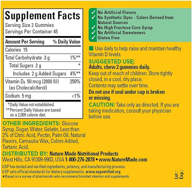 Nature Made Vitamin D3 2000 IU Per Serving Gummies, Bone, Teeth, Muscle and Immune Health Support, 45 Day Supply, 90 Vitamin D Gummies for Adults - Image 5