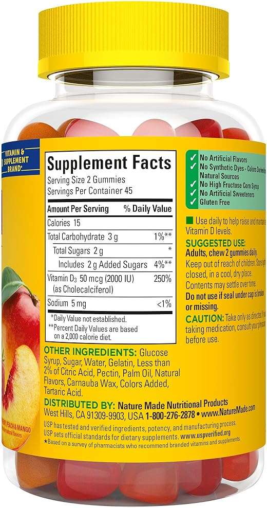 Nature Made Vitamin D3 2000 IU Per Serving Gummies, Bone, Teeth, Muscle and Immune Health Support, 45 Day Supply, 90 Vitamin D Gummies for Adults - Image 8
