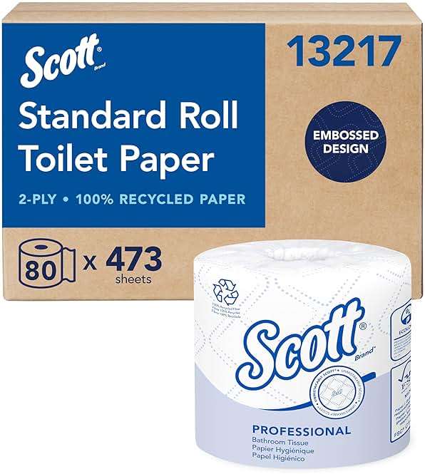 Scott Professional Standard Roll Toilet Paper, Bulk, 80 Rolls (13217) | 473 Sheets/Roll, 2-Ply, 100% Recycled Fiber, Individually Wrapped, Elevated Design, Standard Tier - Image 1