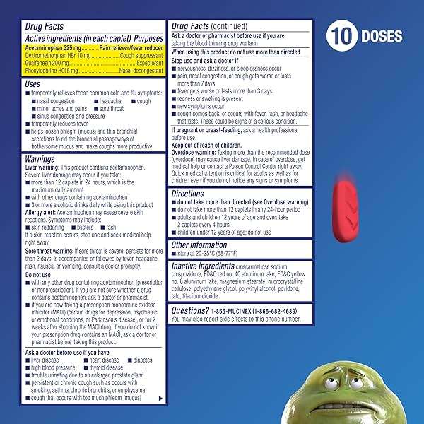 Mucinex Fast-Max Max Strength Cold and Flu Medicine for Adults, Daytime Cold Medicine, Over-The-Counter Medication with Acetaminophen, Dextromethorphan HBr, Guaifenesin, Phenylephrine HCl, 20 Caplets - Image 2