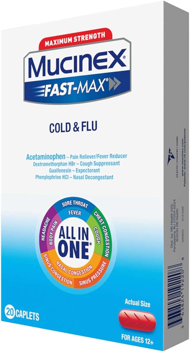 Mucinex Fast-Max Max Strength Cold and Flu Medicine for Adults, Daytime Cold Medicine, Over-The-Counter Medication with Acetaminophen, Dextromethorphan HBr, Guaifenesin, Phenylephrine HCl, 20 Caplets - Image 11