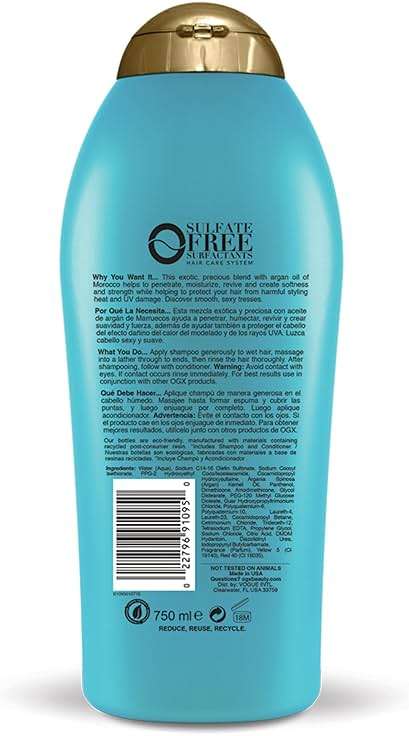 OGX Renewing + Argan Oil of Morocco Shampoo, Damage Repair Shampoo & Argan Oil to Help Strengthen & Repair Dry, Damaged Hair, Paraben-Free, Sulfate-Free Surfactants, 25.4 fl. oz - Image 10