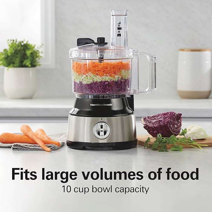 Hamilton Beach Food Processor & Vegetable Chopper for Slicing, Shredding, Mincing, and Puree, 10 Cups + Easy Clean Bowl Scraper, Black and Stainless Steel (70730) - Image 2