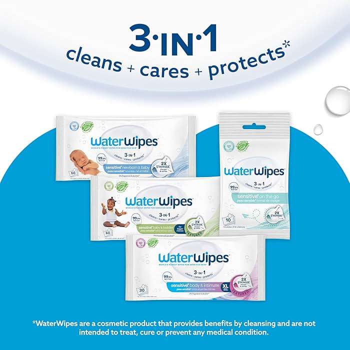 WaterWipes Sensitive+ Newborn & Baby Wipes, 3-In-1 Cleans, Cares, Protects, 99.9% Water, Unscented & Hypoallergenic, 720 Count (12 Packs) - Image 7