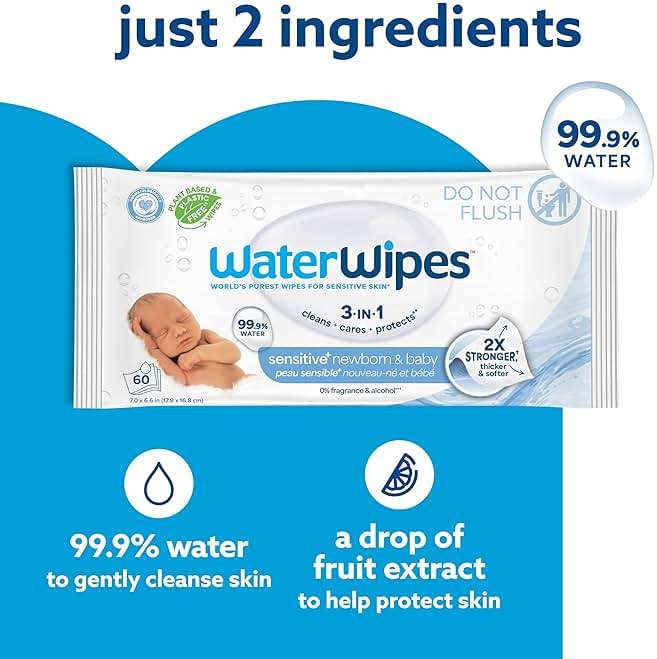 WaterWipes Sensitive+ Newborn & Baby Wipes, 3-In-1 Cleans, Cares, Protects, 99.9% Water, Unscented & Hypoallergenic, 540 Count (9 Packs) - Image 4