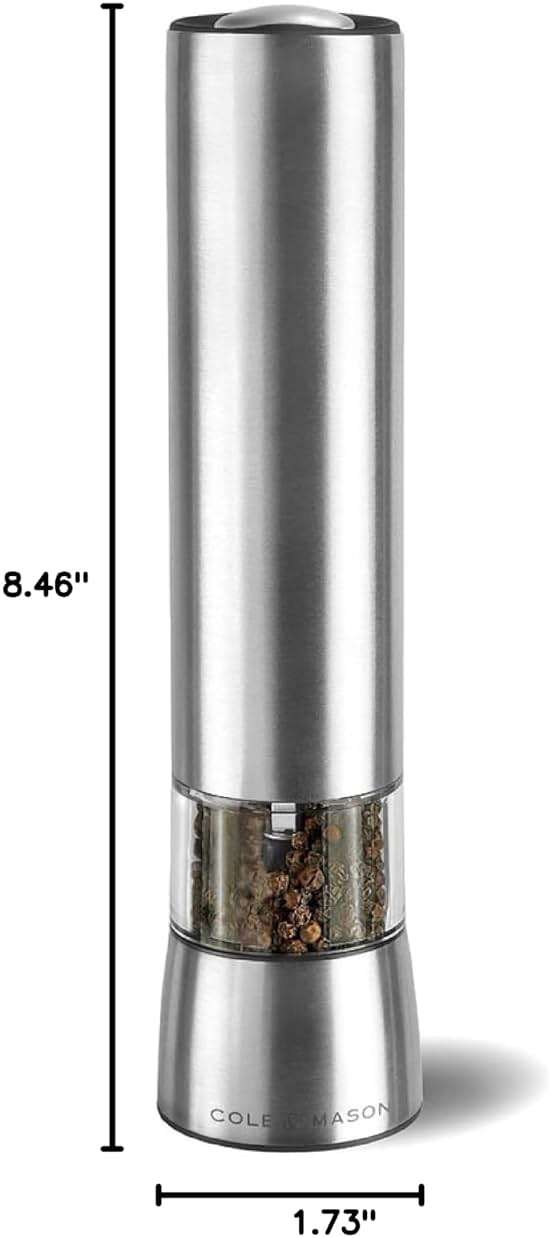 Cole & Mason Hampstead Electronic Pepper Mill - Electric Pepper Grinder Set - Adjustable Electric Spice Grinder - Hand Wash - Stainless Steel - Image 2