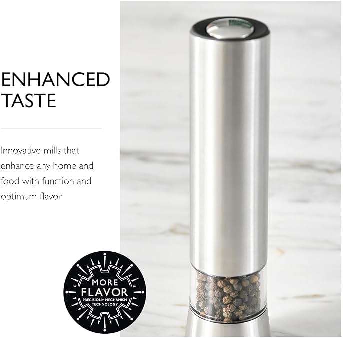 Cole & Mason Hampstead Electronic Pepper Mill - Electric Pepper Grinder Set - Adjustable Electric Spice Grinder - Hand Wash - Stainless Steel - Image 5