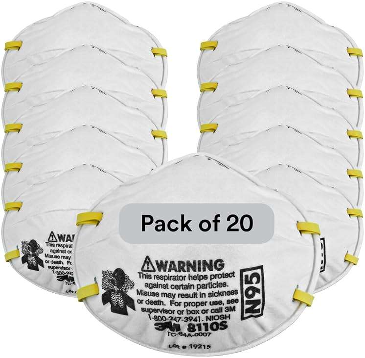 3M 8210 Particulate Respirator, N95, Pack of 20 Disposable Respirators, NIOSH APPROVED, Two-Strap Cup Style Design, Lightweight with Cushioning Nose Foam - Image 1