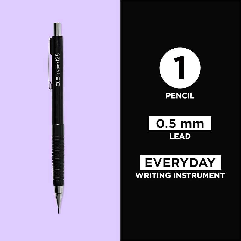 SAKURA 50297 Mechanical Pencil Fixed Sleeve 0.5-mm with 3 Erasers, Black - Image 2