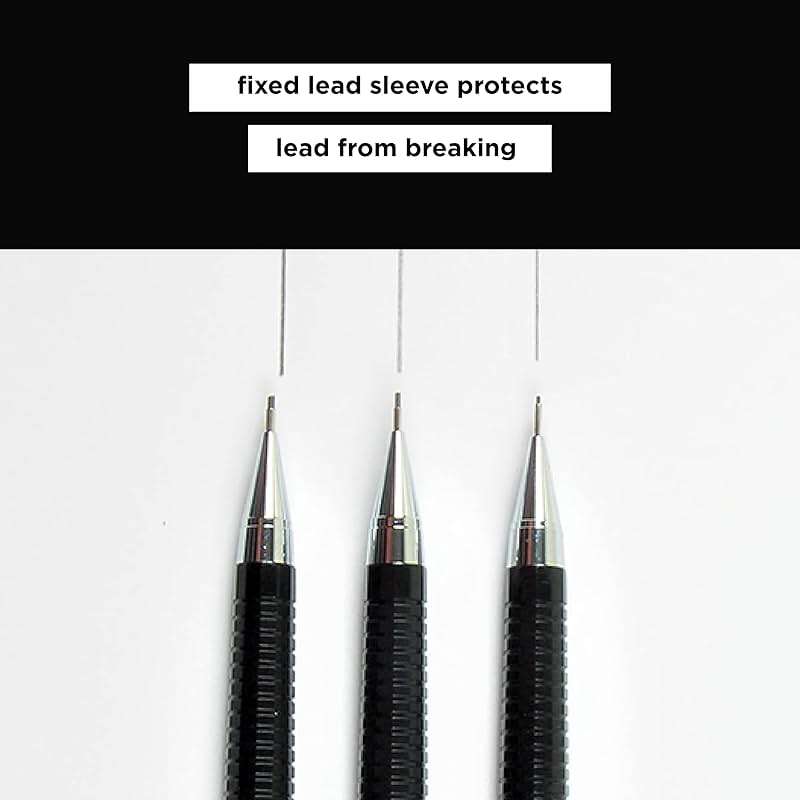 SAKURA 50297 Mechanical Pencil Fixed Sleeve 0.5-mm with 3 Erasers, Black - Image 6