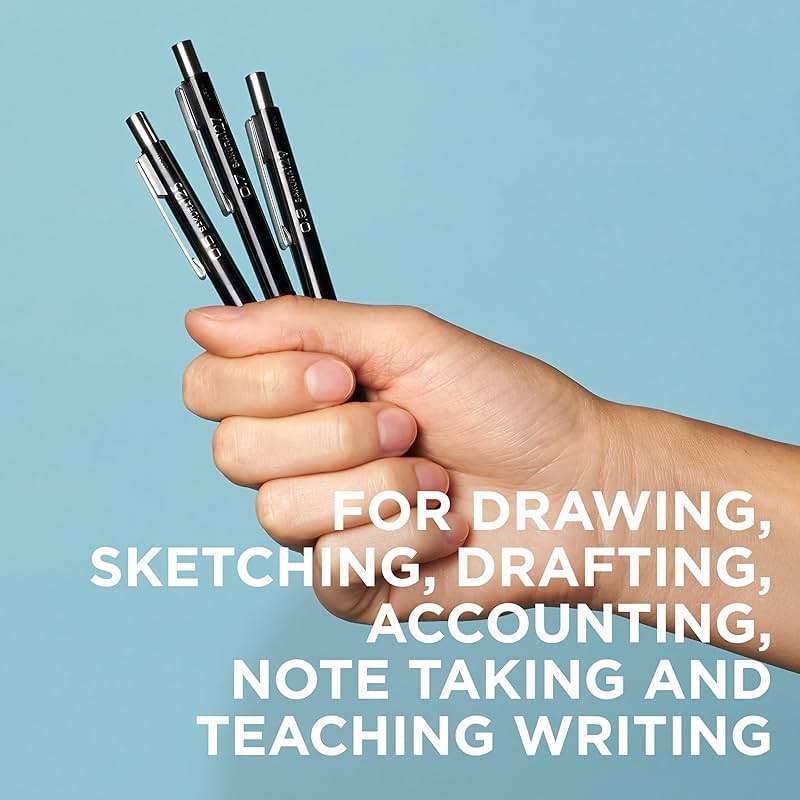 SAKURA 50297 Mechanical Pencil Fixed Sleeve 0.5-mm with 3 Erasers, Black - Image 7