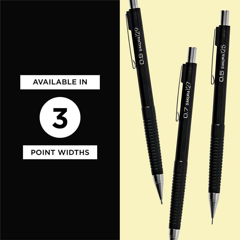 SAKURA 50297 Mechanical Pencil Fixed Sleeve 0.5-mm with 3 Erasers, Black - Image 8