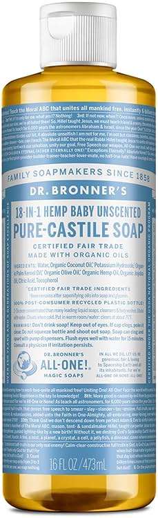 Dr. Bronner's Pure-Castile Magic Soap Liquid (Baby Unscented, 16oz) – Made with Regenerative Organic Certified Oils- For Sensitive Skin, Babies, Face, Hair, Laundry, Dishes, Hand Soap & Body Wash - Image 1