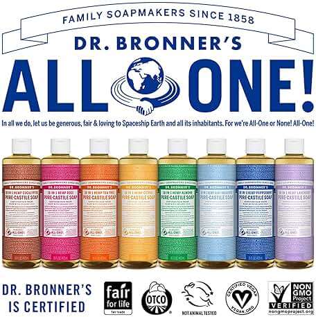 Dr. Bronner's Pure-Castile Magic Soap Liquid (Baby Unscented, 16oz) – Made with Regenerative Organic Certified Oils- For Sensitive Skin, Babies, Face, Hair, Laundry, Dishes, Hand Soap & Body Wash - Image 6