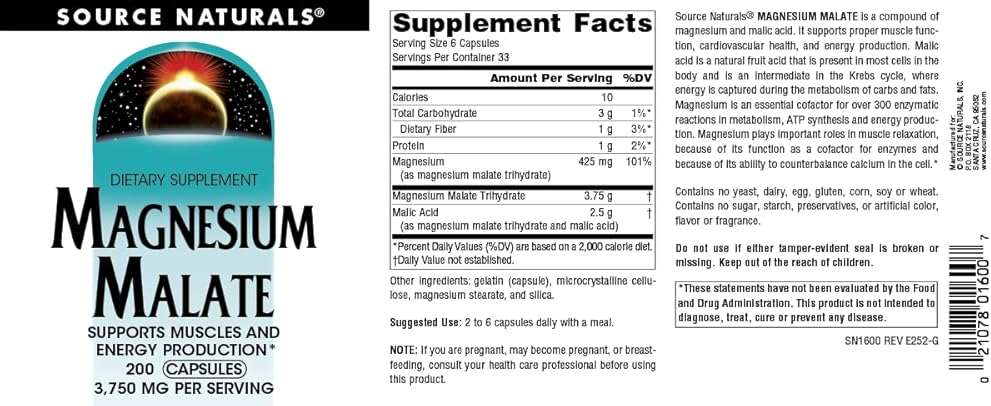 Source Naturals Magnesium Malate, Supports Muscles and Energy Production*, 3750 MG - 200 Capsules - Image 4