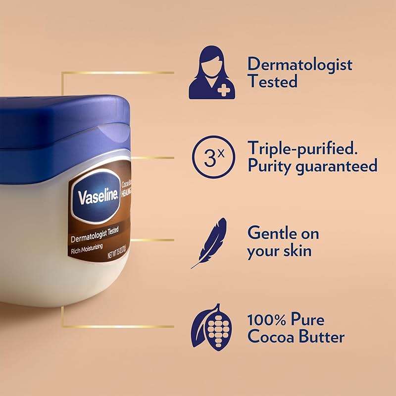 Vaseline Cocoa Butter Healing Jelly Travel-Size 6-Pack – Rich Moisturizing Ointment, Skin Protectant for Soothing Cracked, Dry Skin, 1.75 Oz Ea - Image 3
