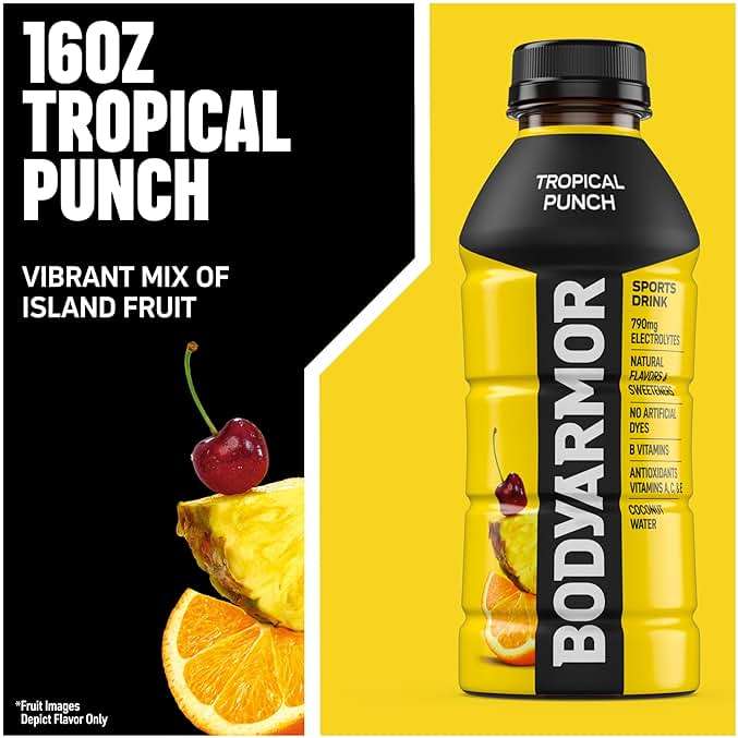 BODYARMOR Sports Drink, Tropical Punch, Electrolyte Drink Hydration, 16 Fl Oz Bottles (12 Pack), Flavored Coconut Water with B Vitamins & Antioxidants - Image 3