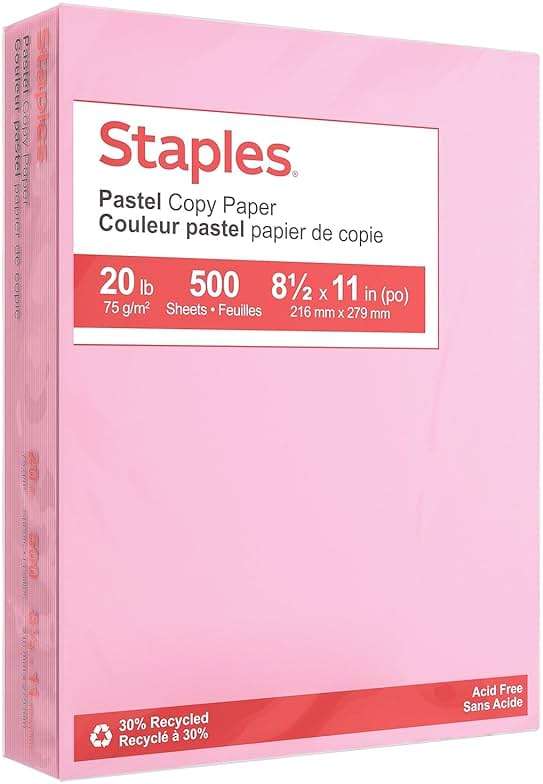 Staples Pastel Colored Copy Paper 8 1/2-Inch x 11-Inch Pink 500/Ream, For Office, School & Home - Image 1