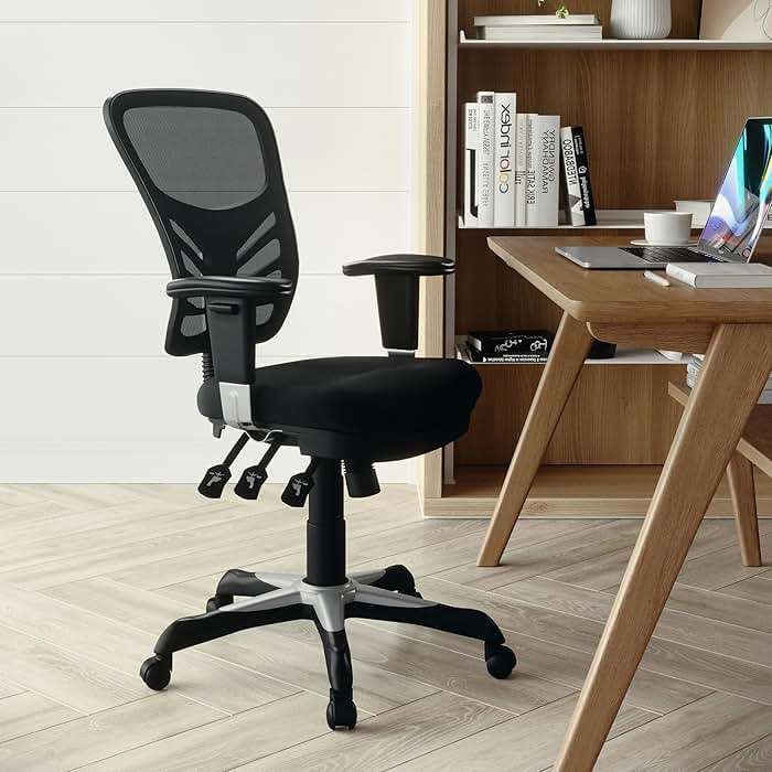 Flash Furniture Nicholas Mid-Back Swivel Desk Chair with Wheels, Mesh Back, Padded Seat, and Armrests, Adjustable Height Mesh Ergonomic Office Chair, Black - Image 2