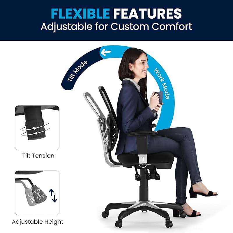 Flash Furniture Nicholas Mid-Back Swivel Desk Chair with Wheels, Mesh Back, Padded Seat, and Armrests, Adjustable Height Mesh Ergonomic Office Chair, Black - Image 12