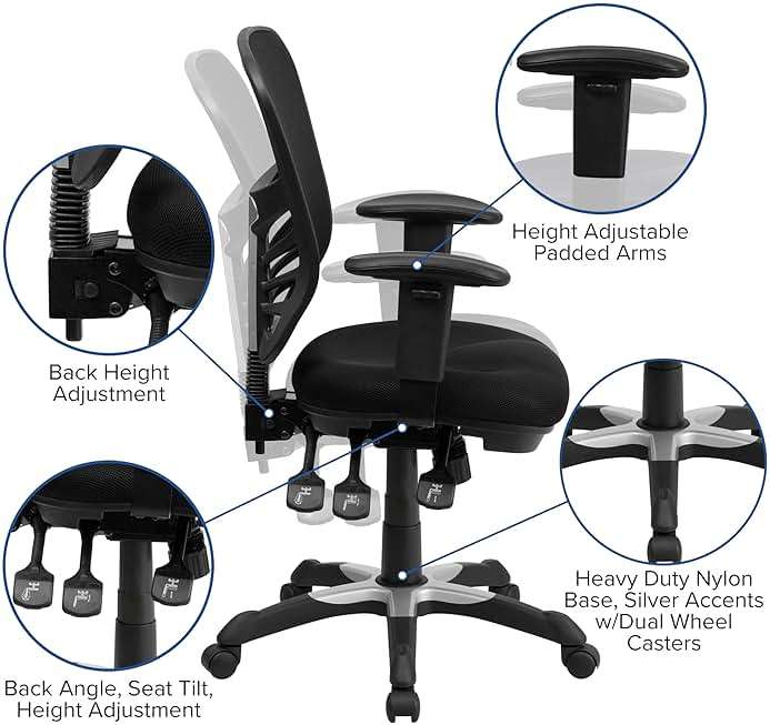 Flash Furniture Nicholas Mid-Back Swivel Desk Chair with Wheels, Mesh Back, Padded Seat, and Armrests, Adjustable Height Mesh Ergonomic Office Chair, Black - Image 13