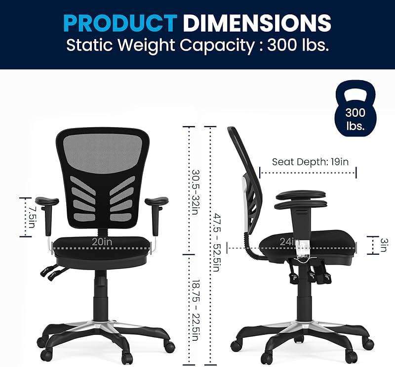 Flash Furniture Nicholas Mid-Back Swivel Desk Chair with Wheels, Mesh Back, Padded Seat, and Armrests, Adjustable Height Mesh Ergonomic Office Chair, Black - Image 3