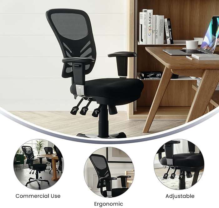 Flash Furniture Nicholas Mid-Back Swivel Desk Chair with Wheels, Mesh Back, Padded Seat, and Armrests, Adjustable Height Mesh Ergonomic Office Chair, Black - Image 5
