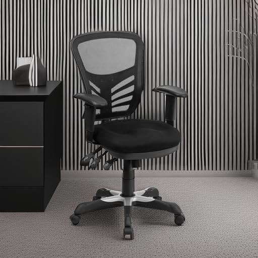 Flash Furniture Nicholas Mid-Back Swivel Desk Chair with Wheels, Mesh Back, Padded Seat, and Armrests, Adjustable Height Mesh Ergonomic Office Chair, Black - Image 6