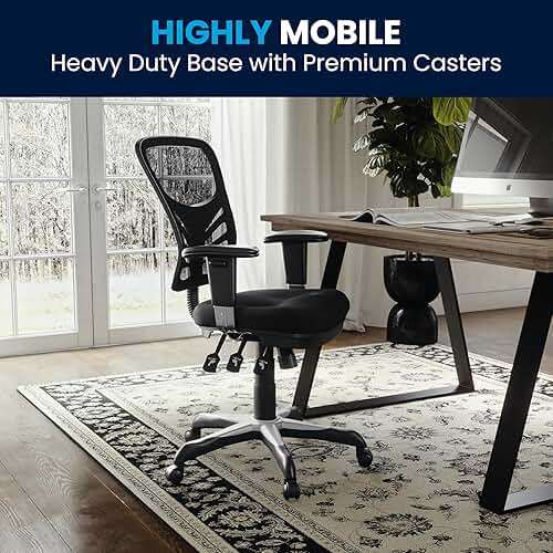 Flash Furniture Nicholas Mid-Back Swivel Desk Chair with Wheels, Mesh Back, Padded Seat, and Armrests, Adjustable Height Mesh Ergonomic Office Chair, Black - Image 7