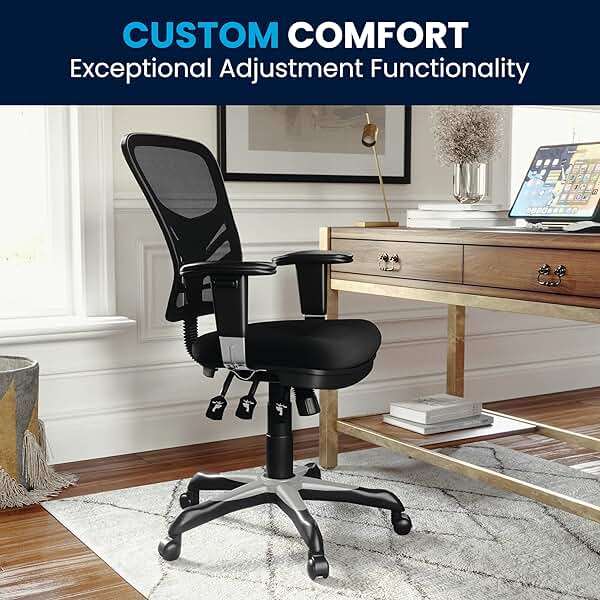 Flash Furniture Nicholas Mid-Back Swivel Desk Chair with Wheels, Mesh Back, Padded Seat, and Armrests, Adjustable Height Mesh Ergonomic Office Chair, Black - Image 9
