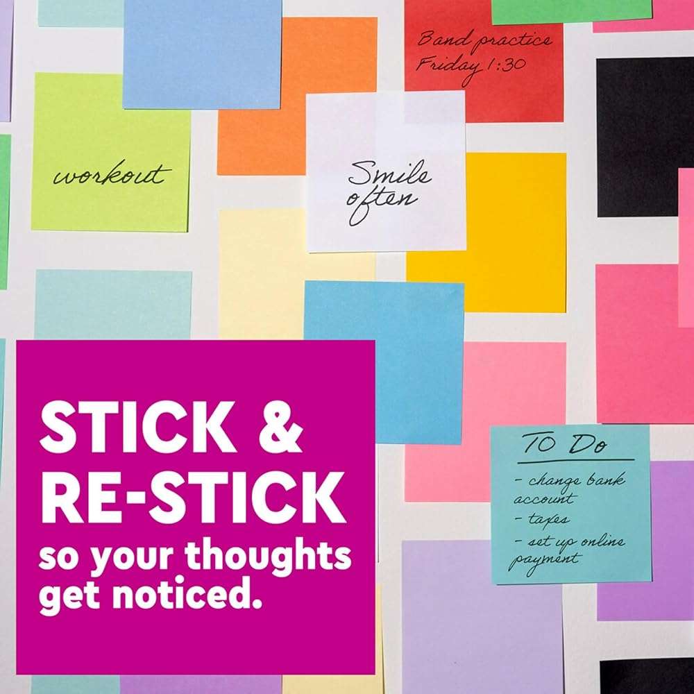 Post-it Super Sticky Notes, 5 Sticky Note Pads, 3 x 3 in., School Supplies, Office Products, for Vertical Surfaces, Monitors, Walls and Windows, First Snow White - Image 4