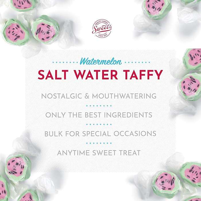 Sweet Candy Company Salt Water Taffy Individually Wrapped- Salt Water Taffy Candy Bulk, Old Fashioned Watermelon Flavor, Soft & Chewy, Single Flavor Assortment, Gluten Free- 3 lb, Watermelon Flavored - Image 2