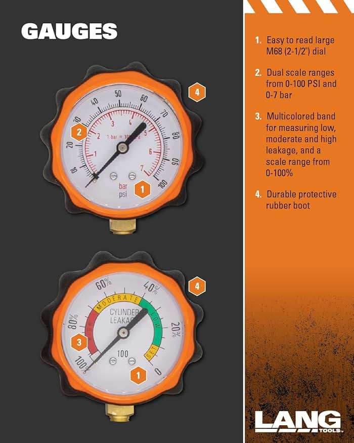 Lang Tools CLT-2 100 PSI Cylinder Leakage Tester with 2 Gauges, One Size - Image 5