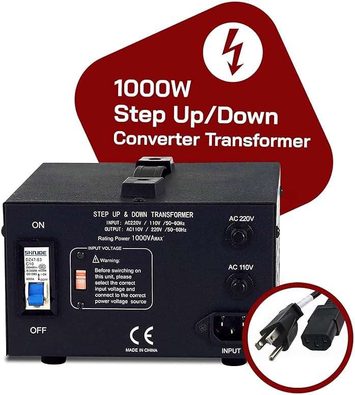 LiteFuze LT Series 1000 Watt Voltage Converter Transformer Step Up/Down - 110v to 220v / 220v to 110v Power Converter - Fully Grounded Cord - Universal Socket, CE Certified - Image 2