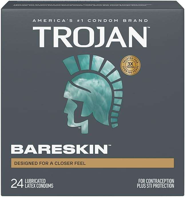 Trojan Bareskin Latex Lubricated Thin Condoms for Men, Designed For a Closer Feel, Made from Premium Latex to Help Reduce Risk of Pregnancy and Sexually Transmitted Infections (STIs), 24 Count - Image 1