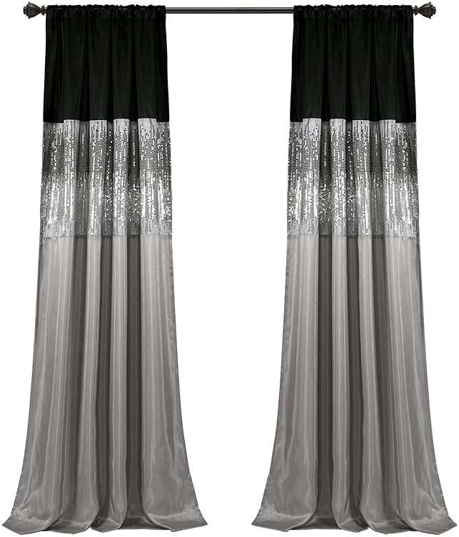 Lush Decor Night Sky Window Curtain Panel, Single 42"W x 84"L Black & Gray - Sequin Backdrop Curtain - Room Darkening Curtains For Bedroom - Glam Decor - Image 6