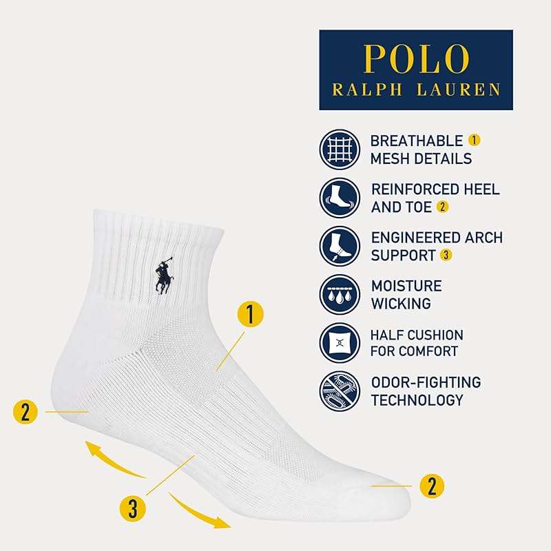 POLO RALPH LAUREN Men's Performance Cotton Quarter Socks - Image 2