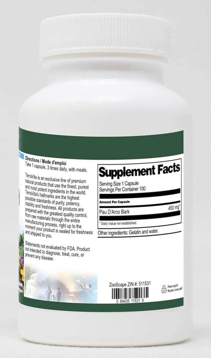 PAU D'Arco Bark (Ipe Roxo) - 450 mg (100 Capsules, ZIN: 511531) - Image 2