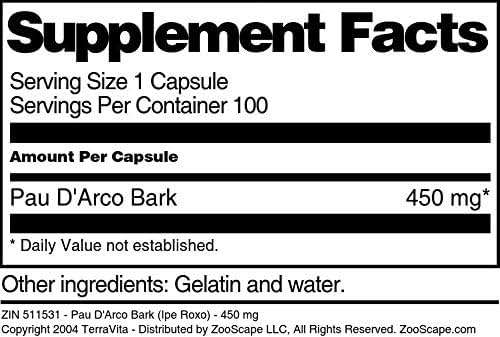 PAU D'Arco Bark (Ipe Roxo) - 450 mg (100 Capsules, ZIN: 511531) - Image 4
