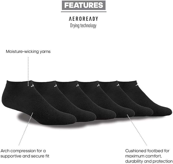 adidas Men's Athletic Cushioned No Show Socks (6 Pairs) Durable & Comfortable - Image 2