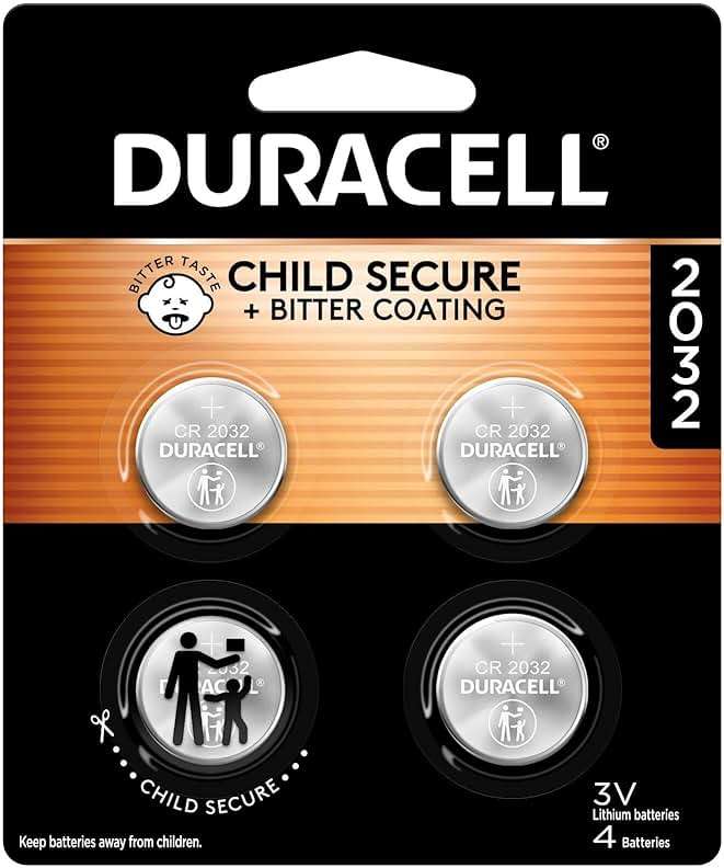 Duracell 2032 Lithium Battery, 4 Count (Pack of 1), Child Safety Features, Compatible with Key Fob, Tea Light Candles and Other Devices, CR2032 Battery - Image 1