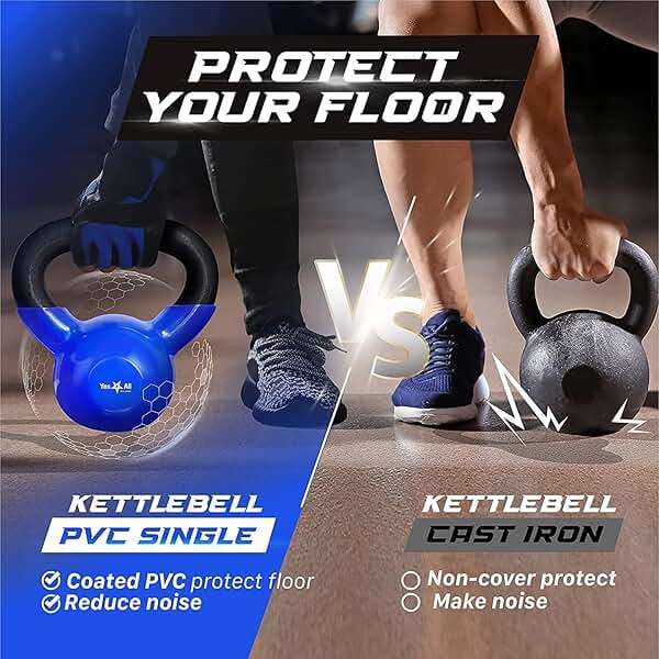 Yes4All Kettlebell, 5-100 LB Vinyl Coated Cast Iron Strength Training Kettlebells for Home Gym Exercises, Fitness, Full Body Workout Equipment, Push Ups, and Grip Strength - Image 5