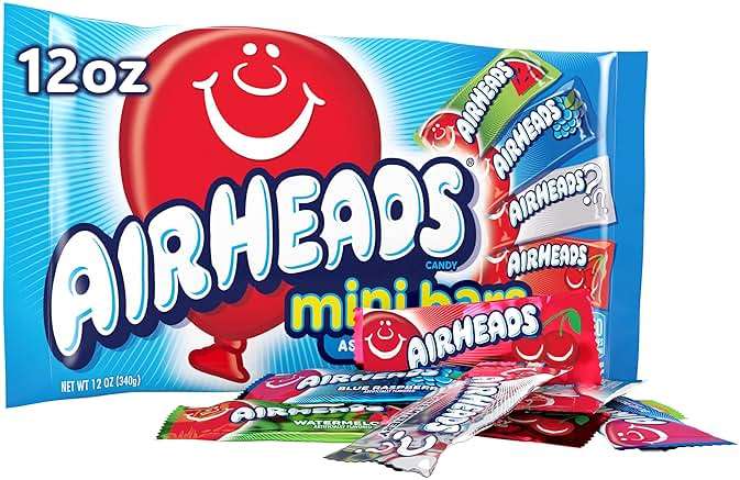 Airheads Candy Mini Bars, Assorted Flavors, Individually Wrapped Bars, Non Melting, Party, 12oz Bag - Image 1