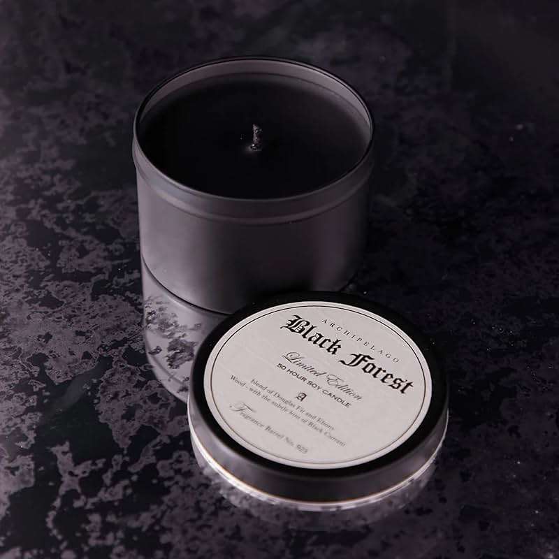 Archipelago Botanicals Black Forest Soy Wax Blend Travel Candle Tin, Dark Ebony Wood, Douglas Fir and Black Currant Scent, Clean Burning, Lead-Free Wick, 30 Hour Burn, 5.7 oz - Image 2